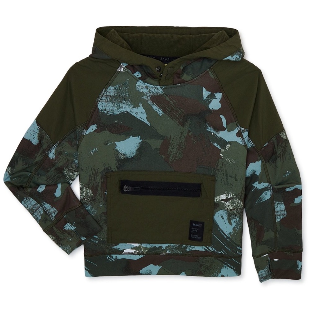 Works Boys Tech Fleece Pullover, color: smoky olive print